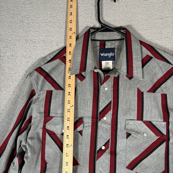 Vintage Wrangler Pearl Snap Shirt Men’s Size 16-34 Stripes Grey Red Cowboy Cut - Picture 5 of 10